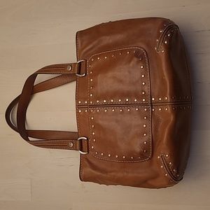 EUC Y2K MICHEAL Micheal Kors Saddle Brown Gold Studded Shoulder Bag